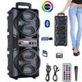 Bluetooth Speaker DAFENG Dual 6.5-Inch Karaoke Trolley with Wired Microphone, LED Lights, USB, TF and AUX