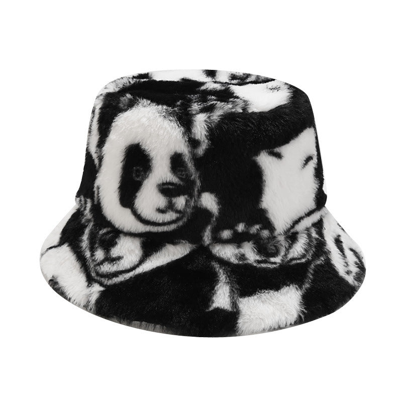 Panda Pattern Plush Bucket Hat – Foldable, Warm, All-Season