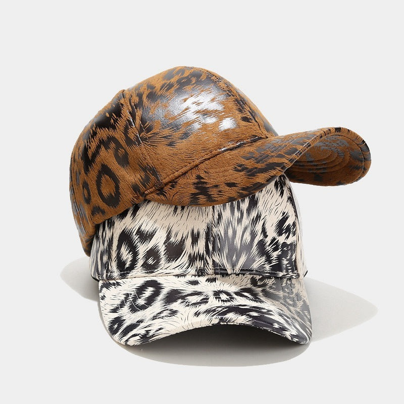 Mayweather Faux Leather Animal Print Baseball Cap