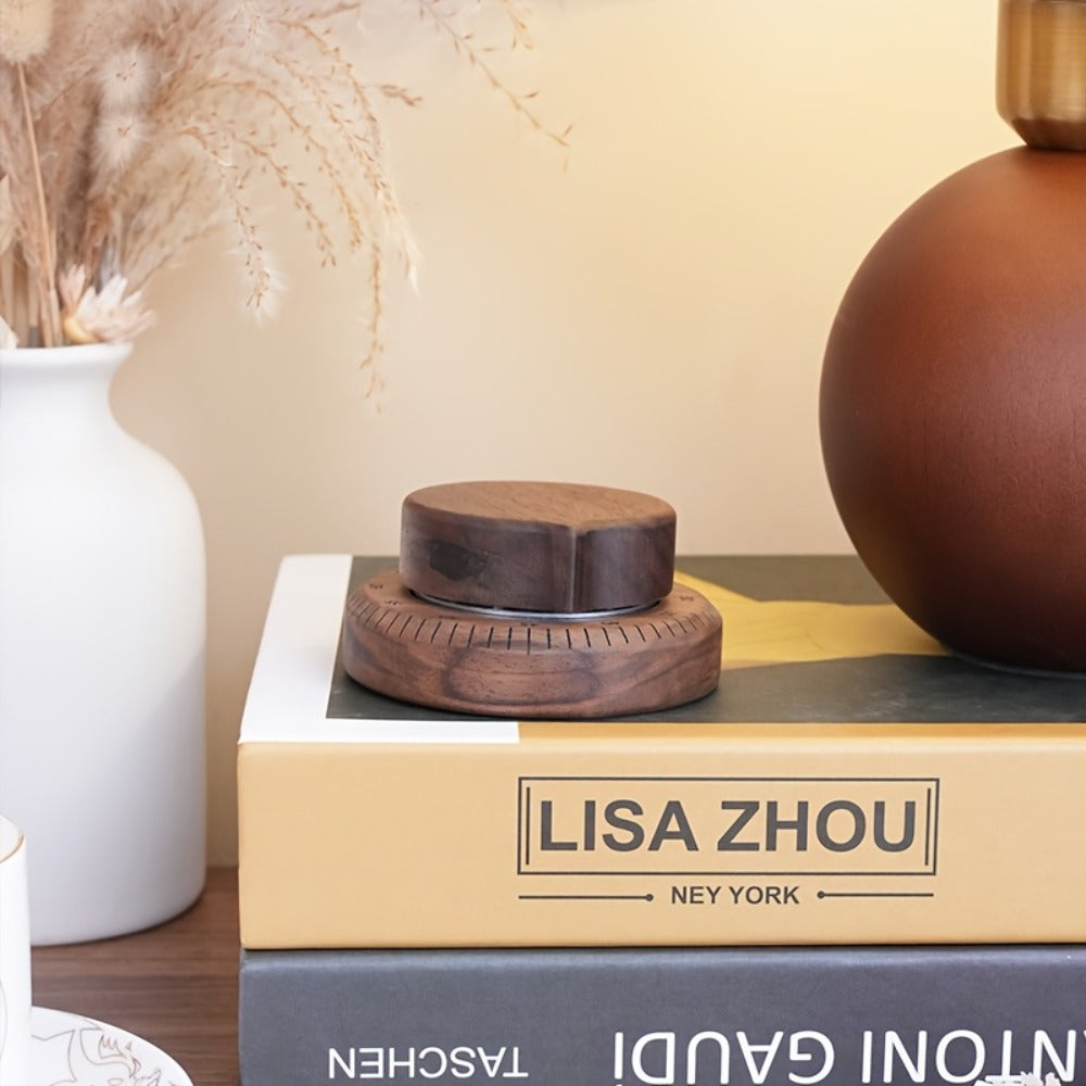Mechanical Kitchen Timer with Loud Alarm - Black Walnut Wood Cooking Timer, 100% Battery-Free Desktop Timer for Cooking