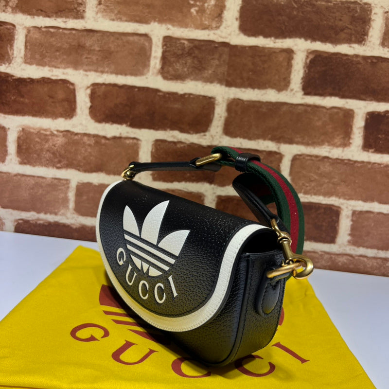 Gucci x Adidas Small Shoulder Bag – Black Leather Trefoil GUCCI Web Strap