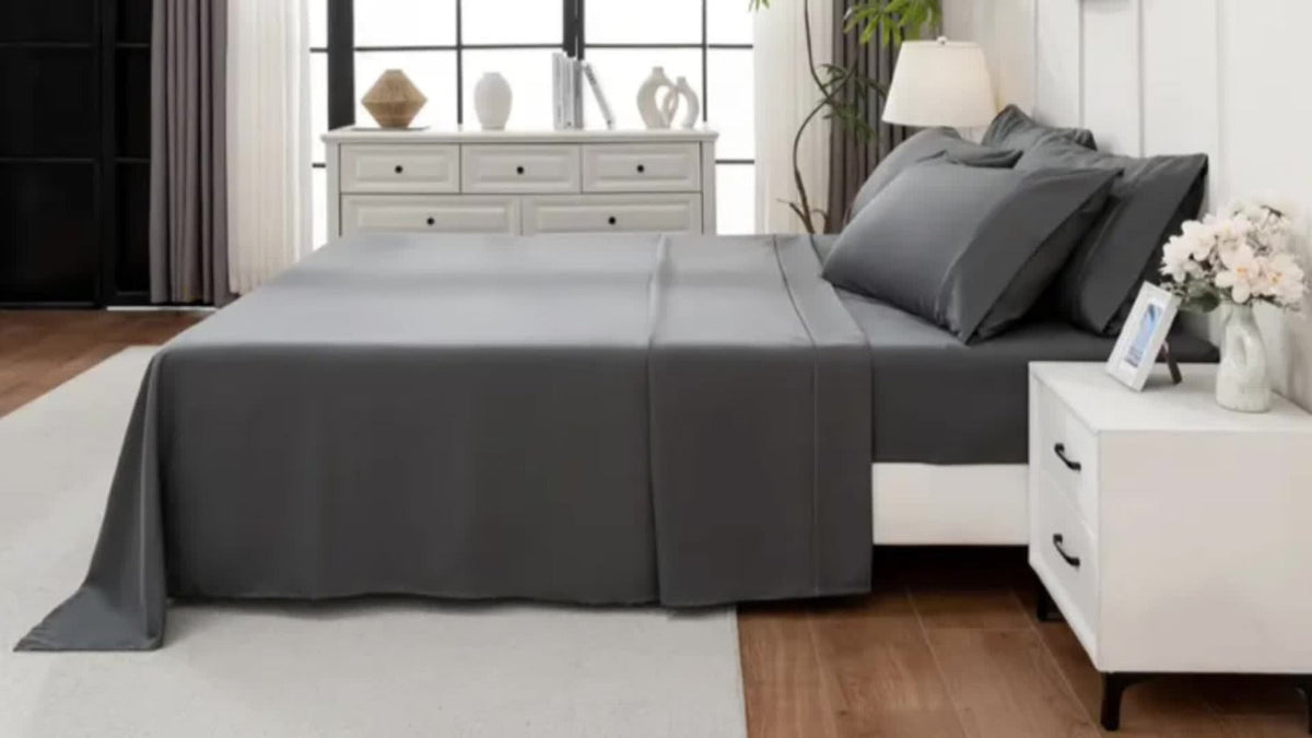 Bed Sheet Set 6-Piece Bamboo Fabric with 40–44 cm Pocket, Double-Stitched Edges and Seven Colors