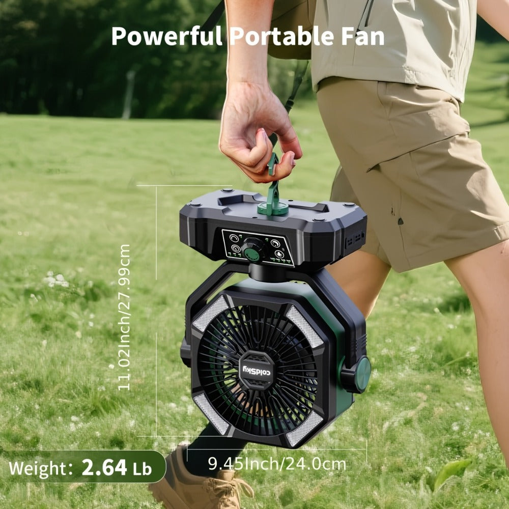 Camping Fan with Dual Motors & 4 LED Lights, Portable Tent Fan with Remote Control, 8 Speed Settings