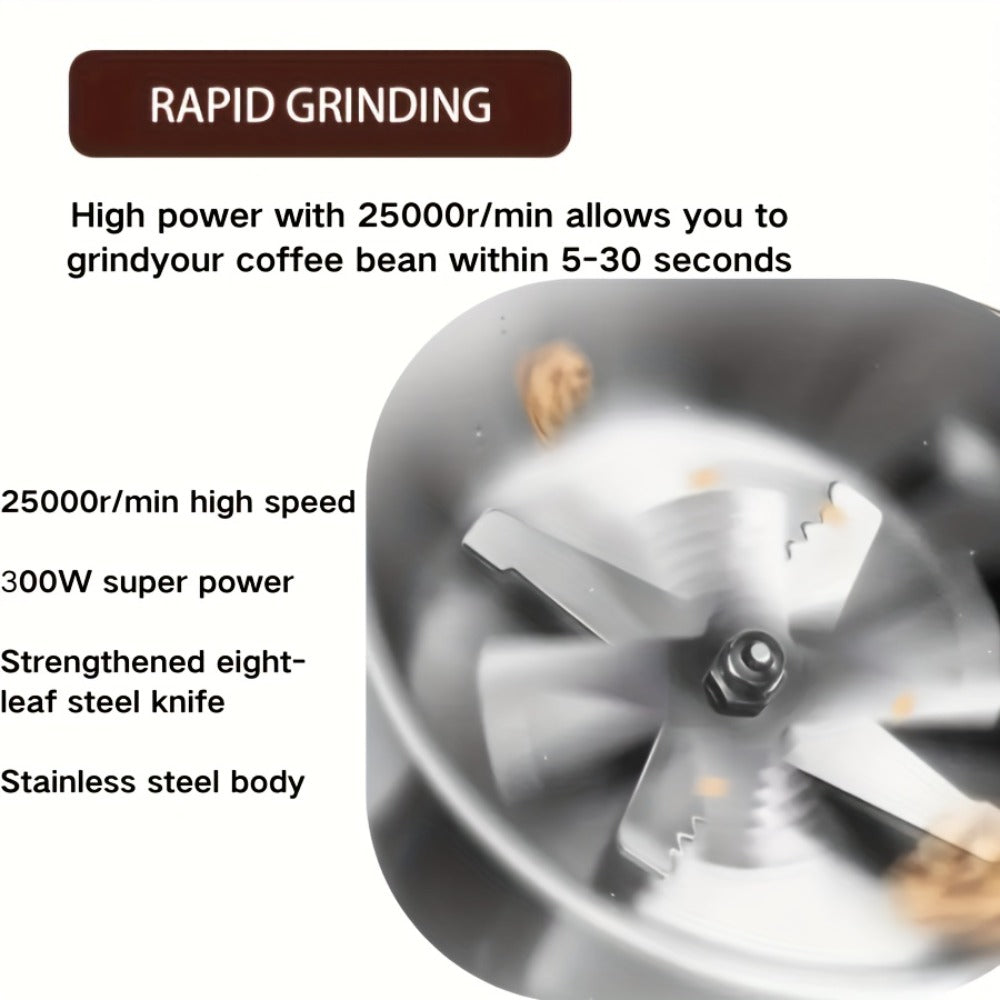 Electric Coffee Grinder 300W 4-Blade Stainless Steel Spice Nut Bean Grinder 400g 14oz Deepen for Entryways, Bedrooms and Living Spaces
