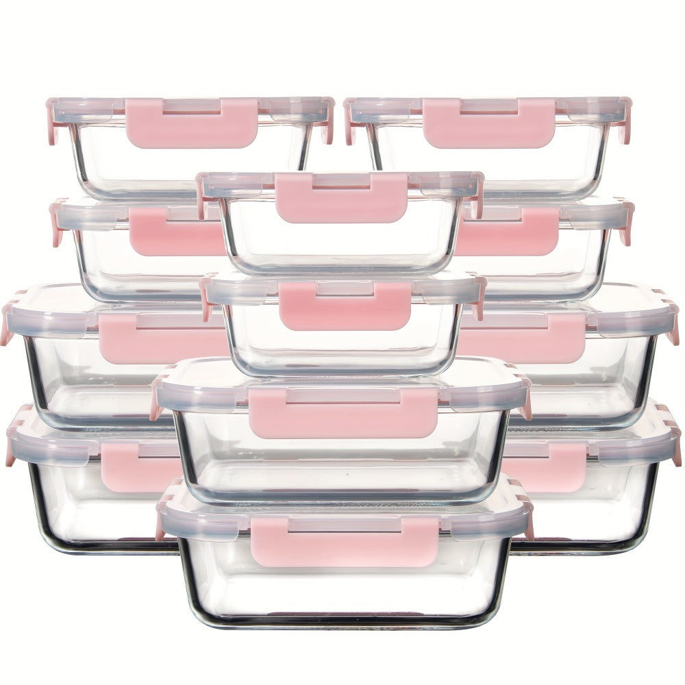 Glass Food Storage Containers for Meal Prep, Airtight Borosilicate Kitchen Boxes, Microwave and Freezer Safe