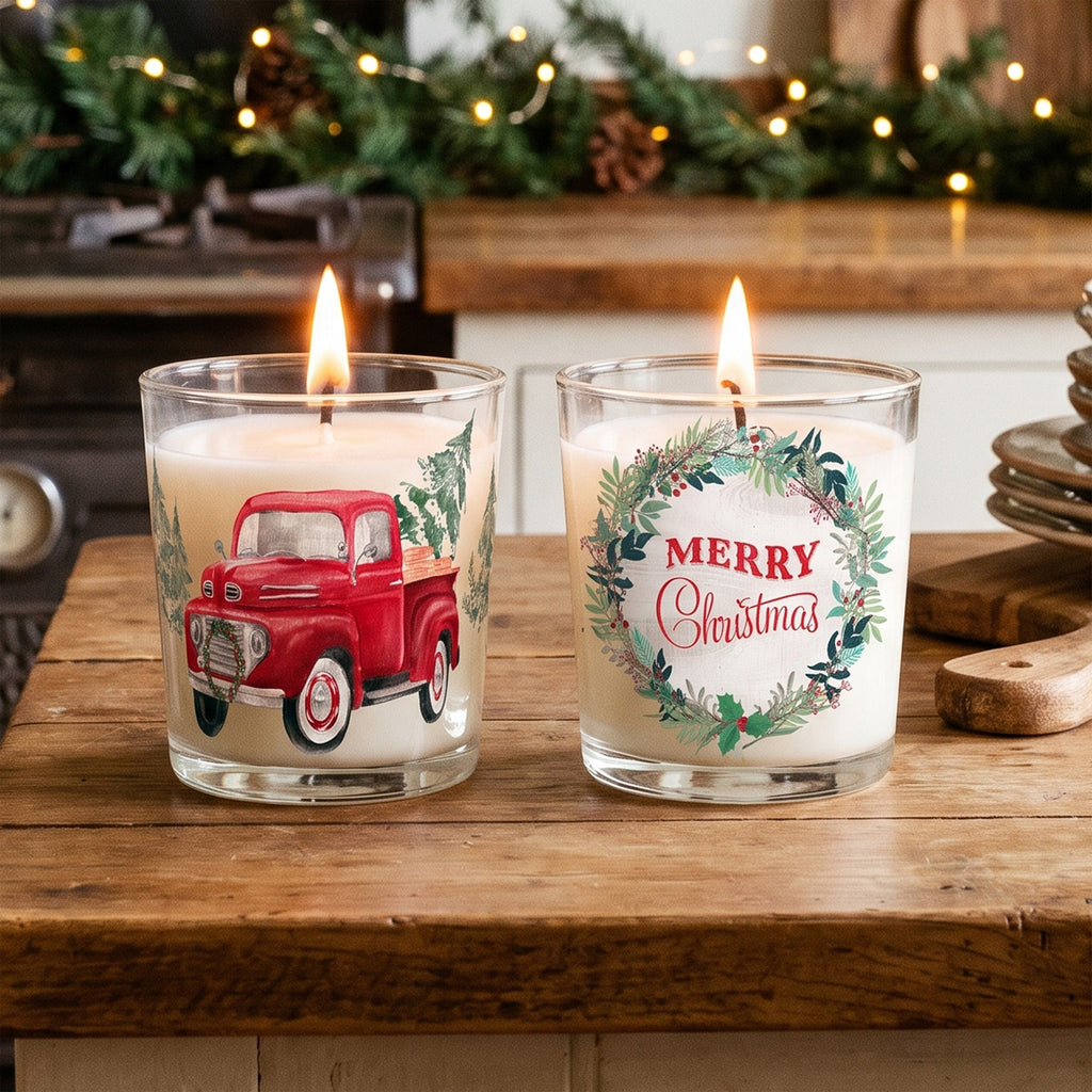 Merry Christmas - Balsam Fir and Peppermint 9.6oz Soy Wax Candle 2 Piece Set