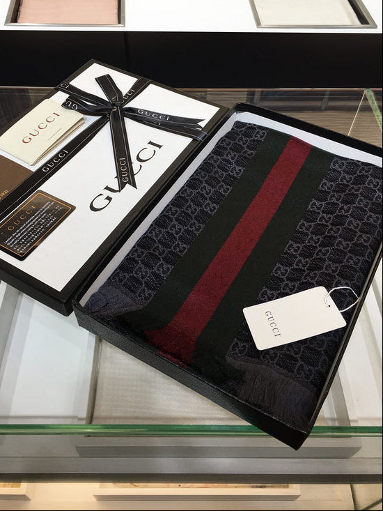 Gucci GG Monogram Web Stripe Scarf – Navy