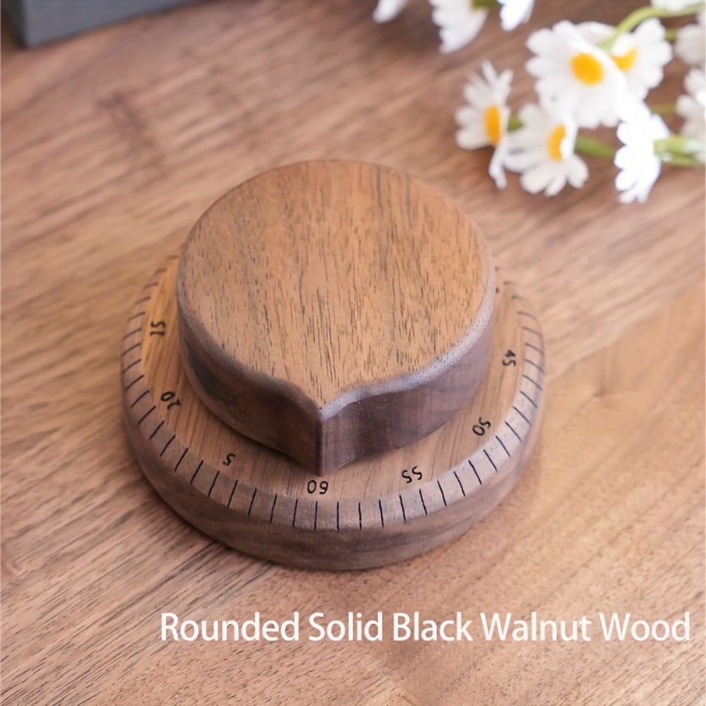 Mechanical Kitchen Timer with Loud Alarm - Black Walnut Wood Cooking Timer, 100% Battery-Free Desktop Timer for Cooking