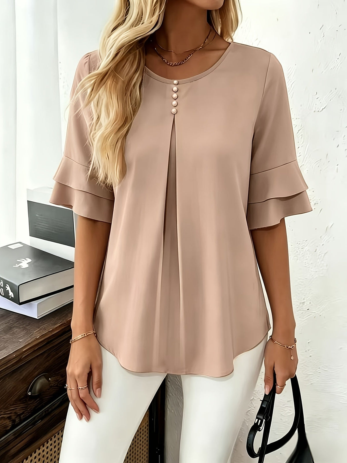 Isadora | Softly Draped Ruffle-Sleeve Blouse