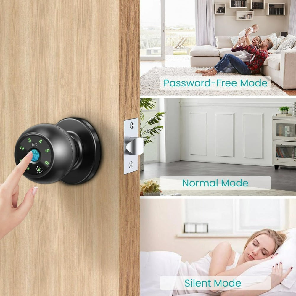 Smart Door Lock Tuya Five-Method Spherical Knob with Fingerprint App IC Card Password and Key