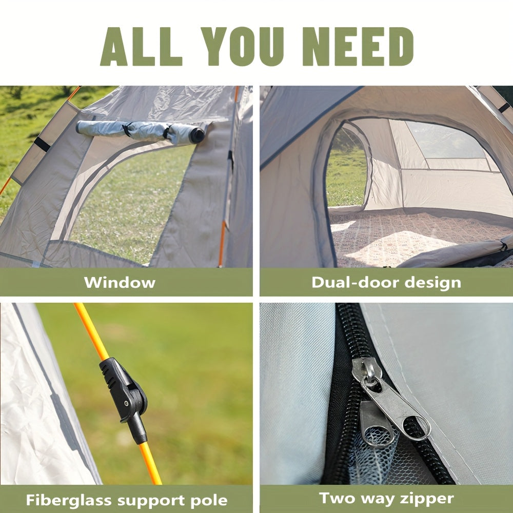 Camping Tent, One-to-Three or Three-to-Four-Person Pop-Up Outdoor Shelter with Dual Doors for Camp Setup