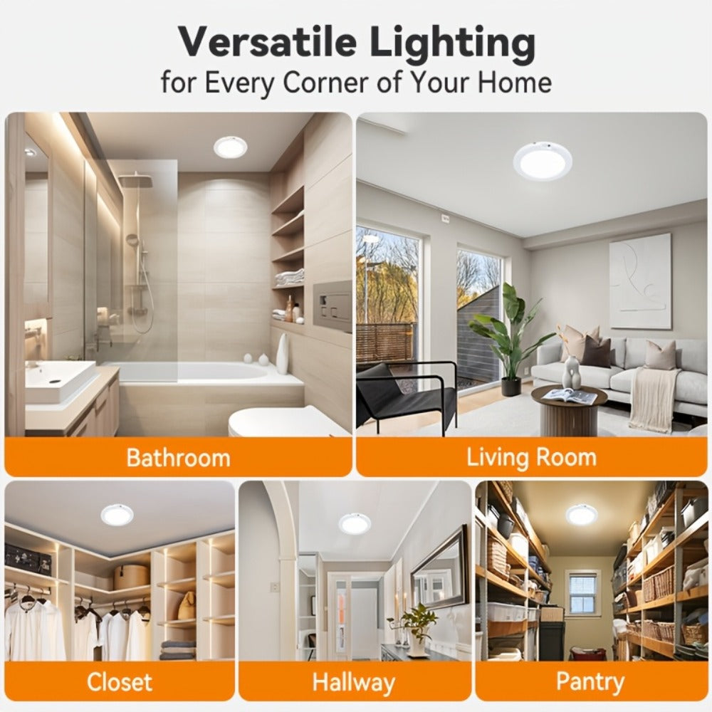 Wireless LED Ceiling Light with Motion Sensor 2 Pack - 5500mAh Rechargeable, Remote Control, 3 Brightness Modes