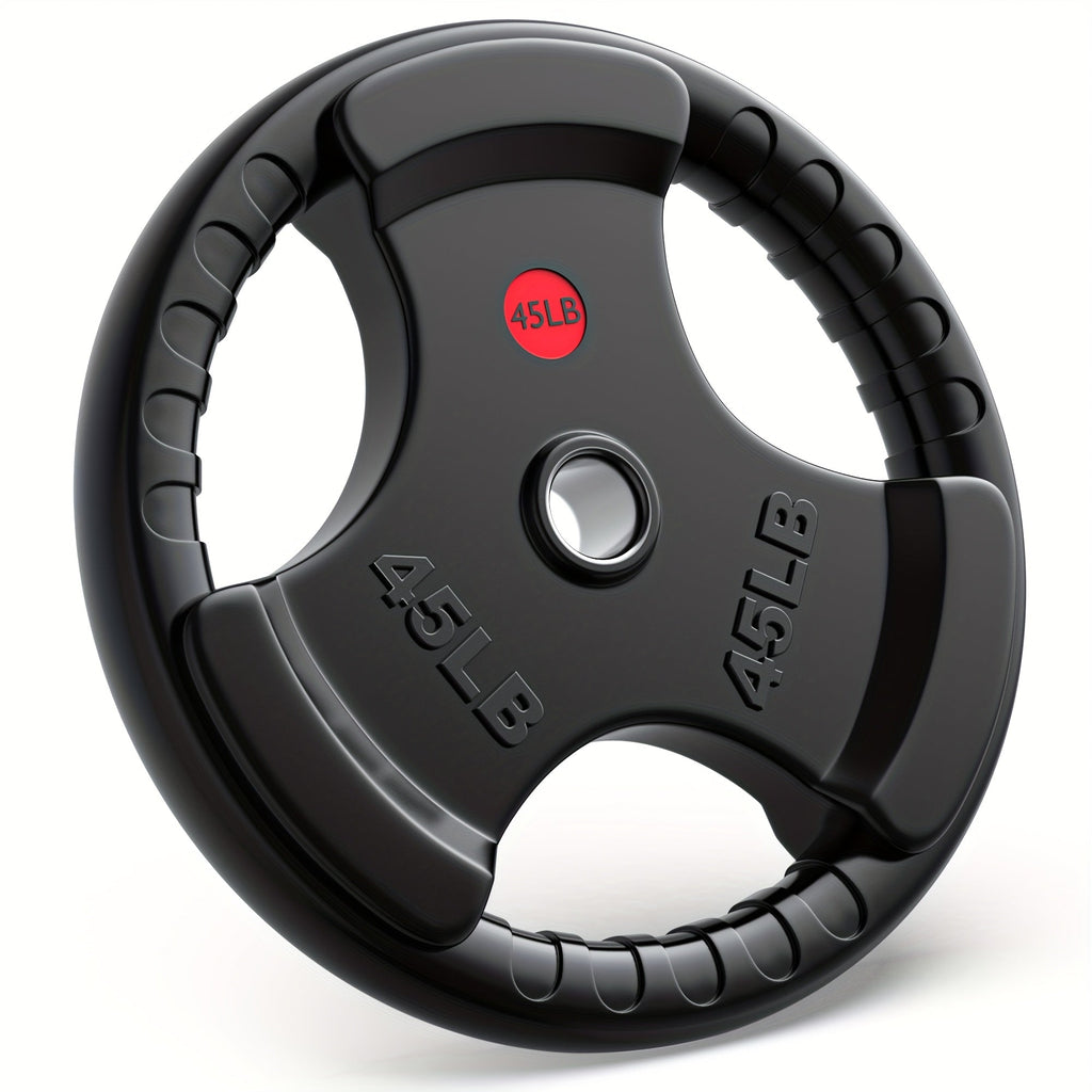 Tri-Grip Weight Plates with Three Hand Openings and 25, 35 or 45 lb Options for Barbell Training