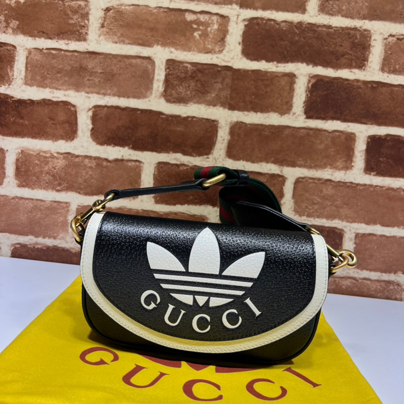 Gucci x Adidas Small Shoulder Bag – Black Leather Trefoil GUCCI Web Strap