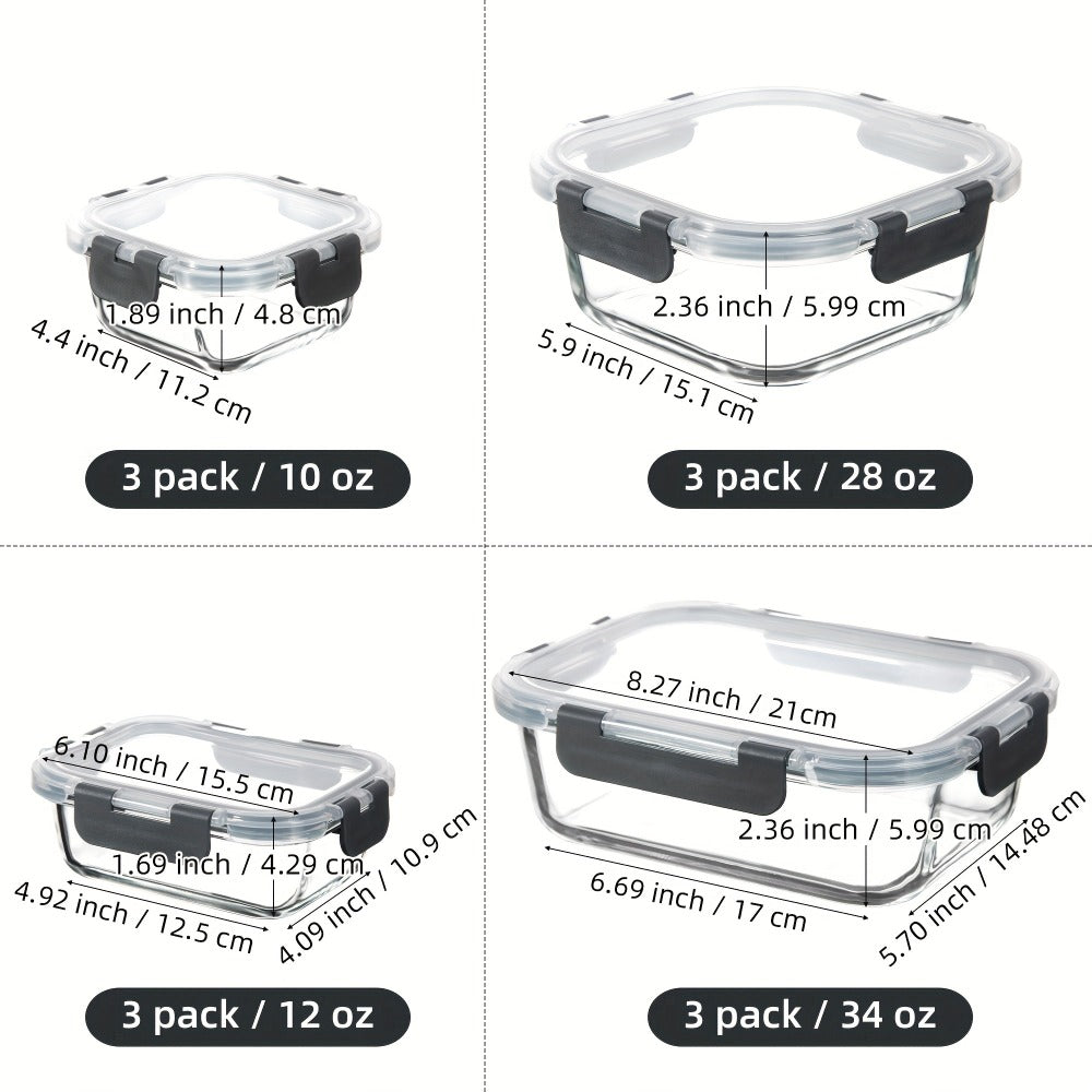 Glass Food Storage Containers for Meal Prep, Airtight Borosilicate Kitchen Boxes, Microwave and Freezer Safe