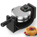 Belgian Waffle Maker 180° Rotating Flip Waffle Iron, Non-Stick Plates, Adjustable Browning Control, Removable Drip Tray, Cool Touch Handle, Stainless Steel, Space-Saving Foldable Design – Single & Double