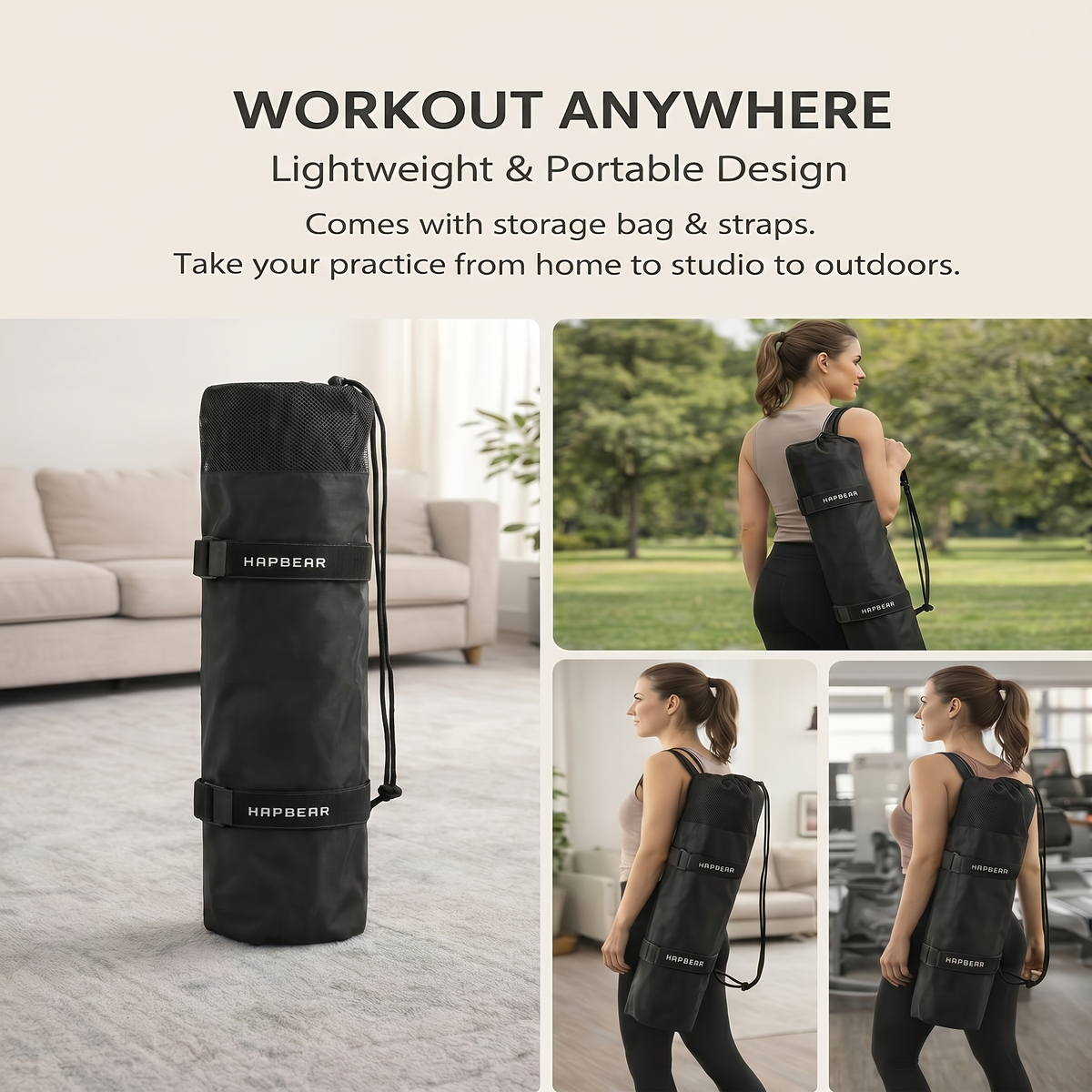 Yoga Mat, Extra Large 6mm TPE Double-Sided Non-Slip Exercise Mat with Carry Bag for Yoga and Pilates