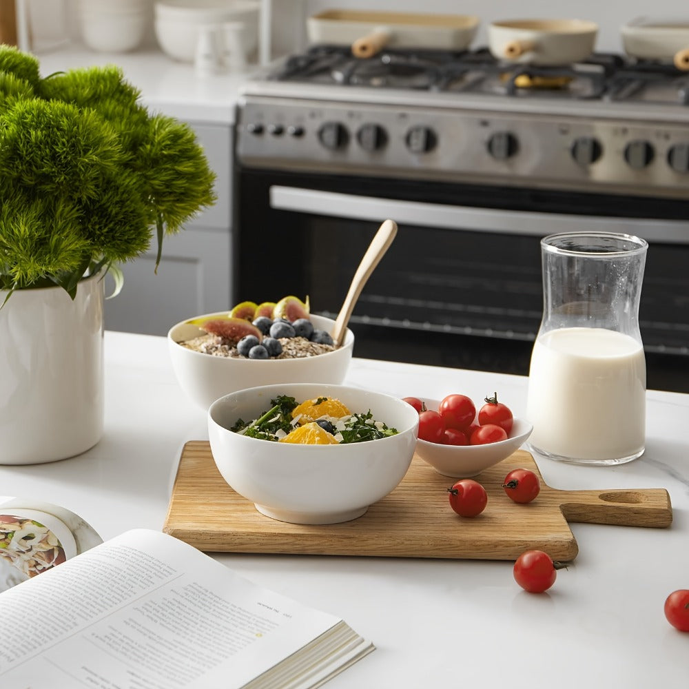 Ceramic Bowls Set 22oz White Porcelain - Dishwasher & Soup Bowls for Kitchen, Cereal, Ramen, Oatmeal