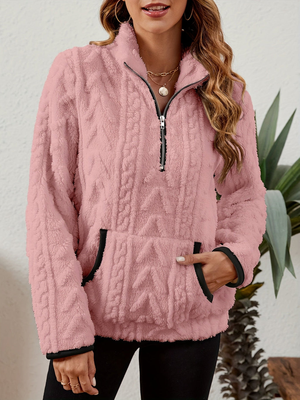 Thea | Textured Half-Zip Pullover