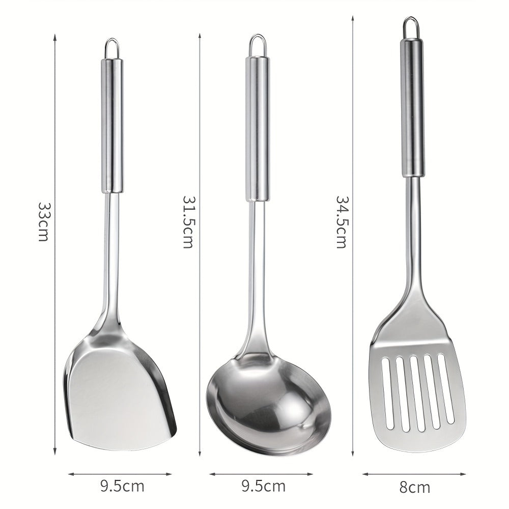 Kitchen Utensils with Hanging Loops, Nine-Piece 304 Stainless Steel Set of Mixed Cooking Tools