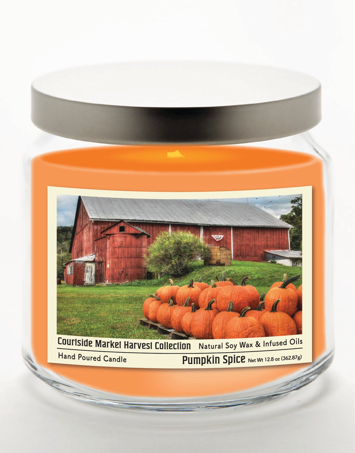 Pumpkin Barn 12.8 Oz Candle Glass Jar with Brushed Silver Metal Lid