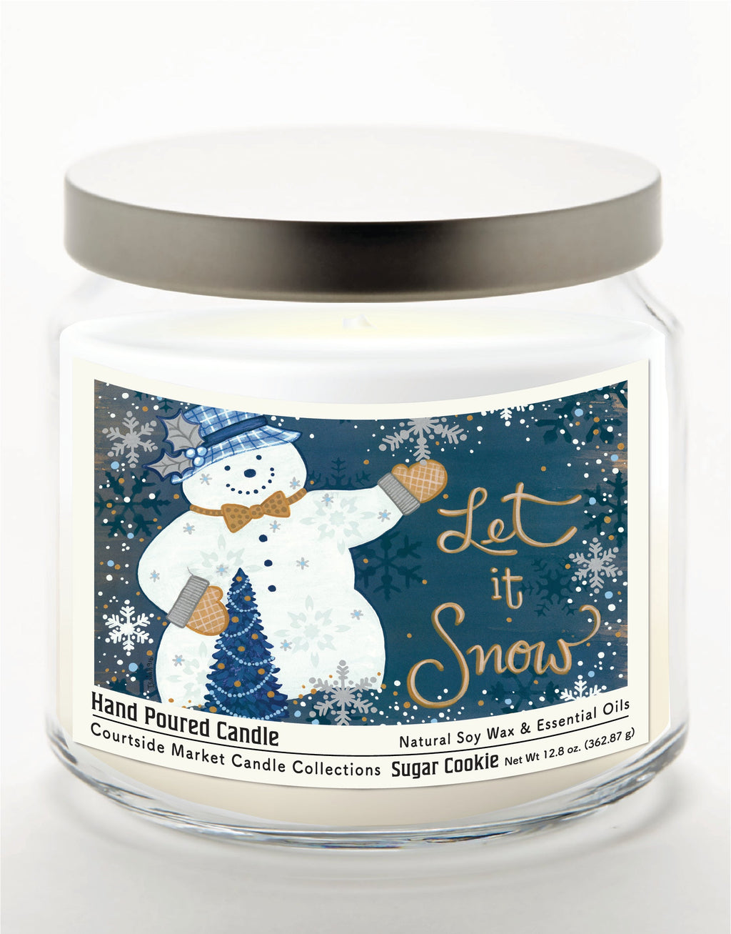 Let It's Snow 12.8 Oz Candle Glass Jar with Brushed Silver Metal Lid