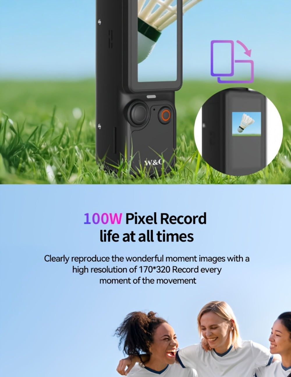 Ultra-Lightweight 4-in-1 Action Camera 1080P | 360° Rotating Lens, Image Stabilization & One-Click Recording – Compact Outdoor Cam for Cycling, Vlogging & Drone-Like Aerial Shooting Effects