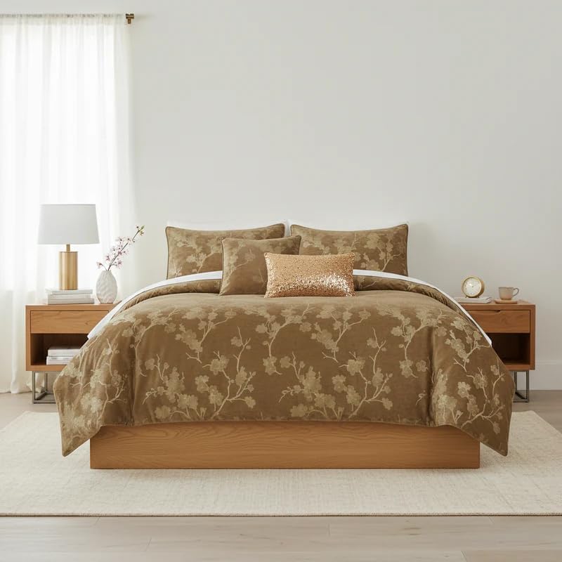 Floral 5-Piece Comforter Set, Farmhouse Bed in a Bag with Comforter, Pillow Shams, Decorative Pillows for All Seasons