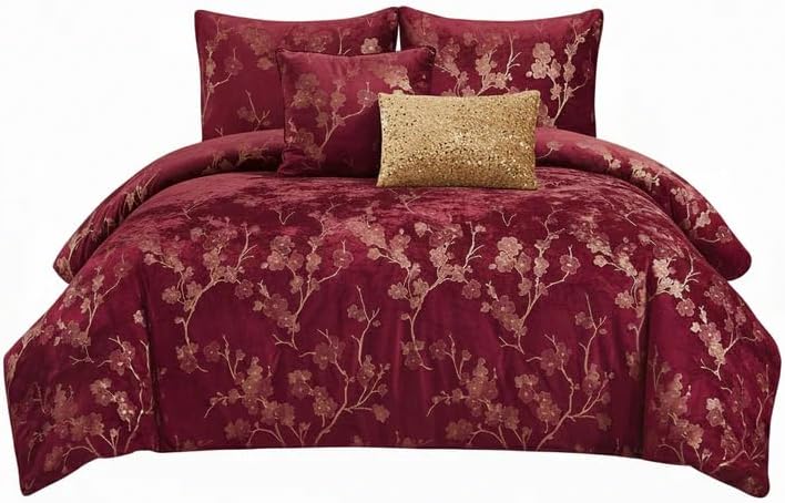 Floral 5-Piece Comforter Set, Farmhouse Bed in a Bag with Comforter, Pillow Shams, Decorative Pillows for All Seasons