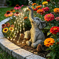 Solar Garden Light Elephant Sculpture with LED Water-Spray Effect, IP44 Rating and Freestanding Display