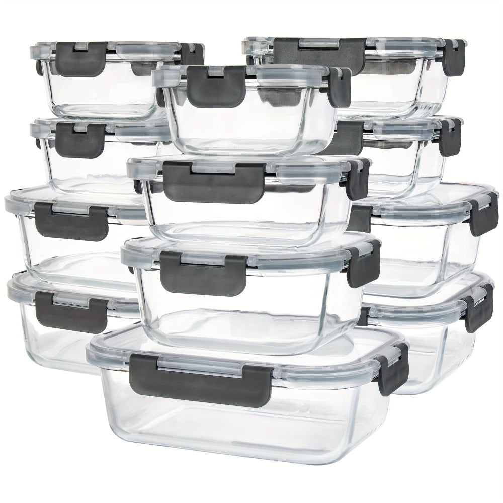 Glass Food Storage Containers for Meal Prep, Airtight Borosilicate Kitchen Boxes, Microwave and Freezer Safe