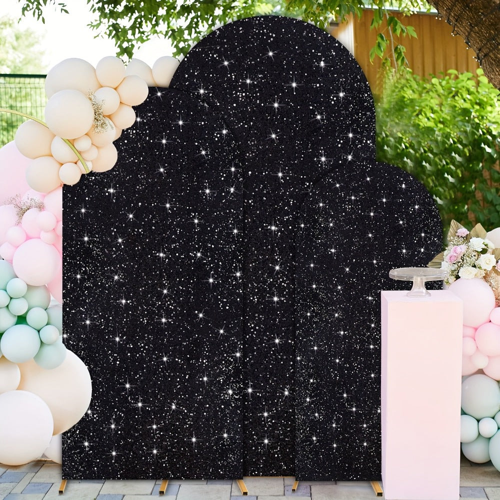 Sequin Wedding Arch Cover Set 3pcs, 6ft 6.6ft 7.2ft Metallic Spandex Payette Glitter Arch Backdrop Cover for Wedding Ceremony