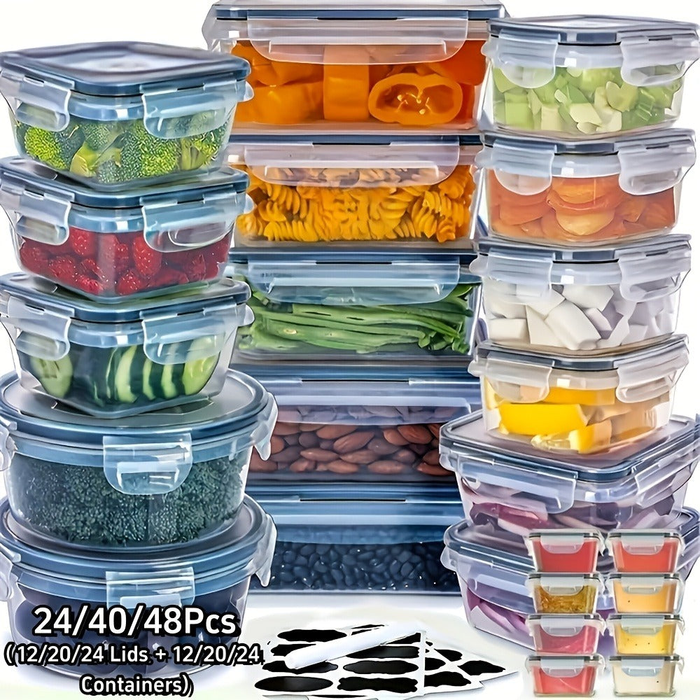Food Storage Containers, Airtight Stackable Plastic Meal Prep Boxes with Leak-Proof Lids and Pantry Labels