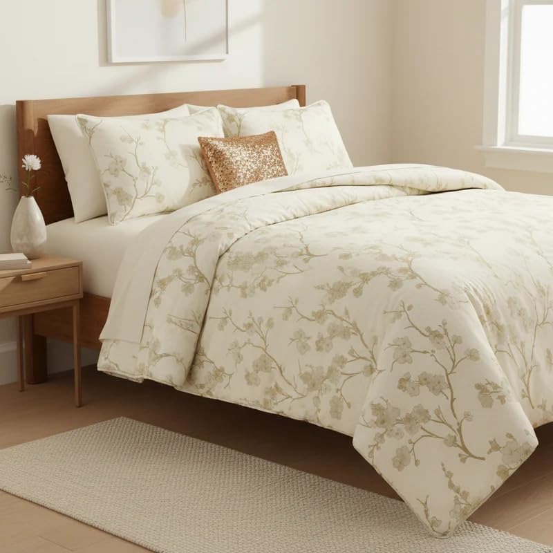 Floral 5-Piece Comforter Set, Farmhouse Bed in a Bag with Comforter, Pillow Shams, Decorative Pillows for All Seasons