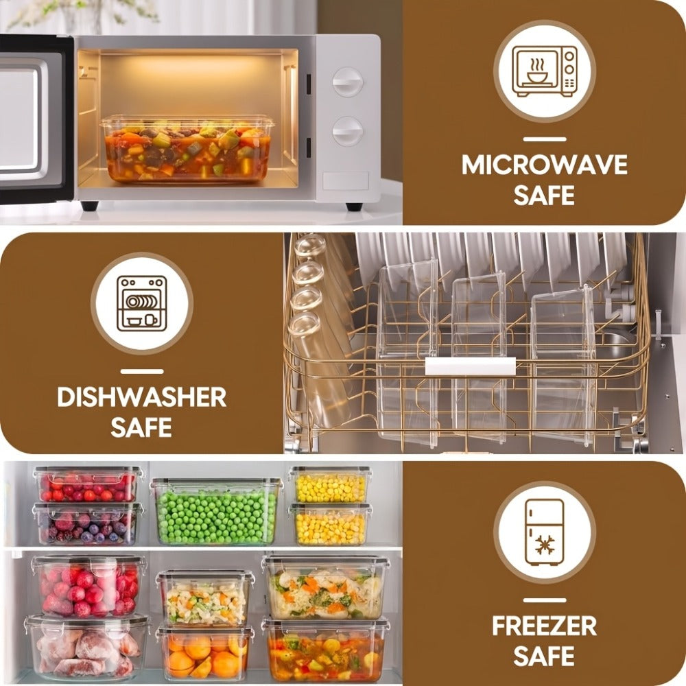 Food Storage Containers, Airtight Stackable Plastic Meal Prep Boxes with Leak-Proof Lids and Pantry Labels