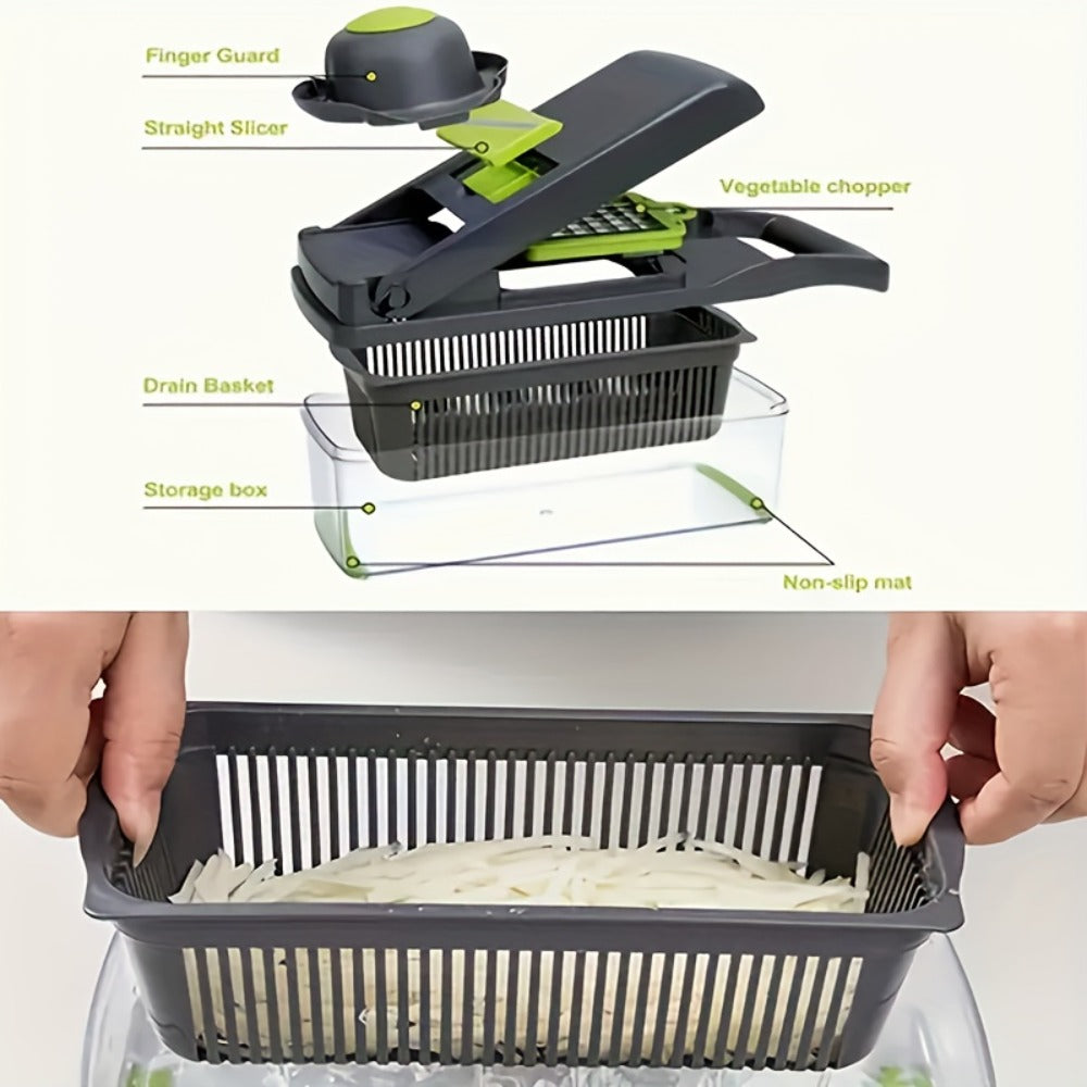 Vegetable Chopper 18-in-1 Upgraded Mandoline Slicer - Professional Onion Chopper Food Dicer Cutter with Container