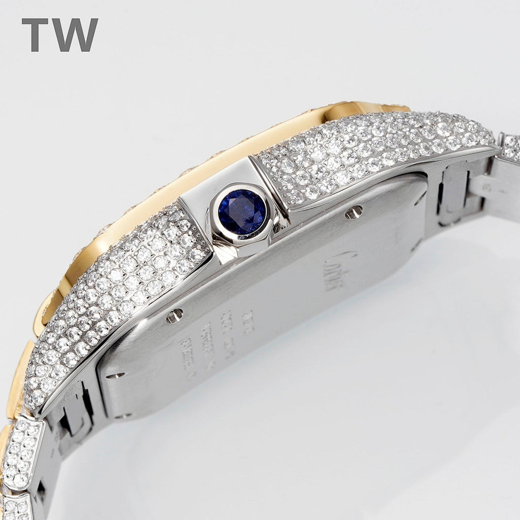Cartier Santos Iced Out – Two-Tone Diamond Pavé Case & Bracelet Arabic Numeral Diamond Dial Date