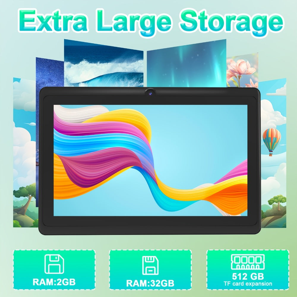 PEICHENG 7 Inch Android Tablet, 2GB RAM 32GB ROM, 1024x600 IPS Screen, 3000mAh Battery, Dual Camera 2MP+5MP