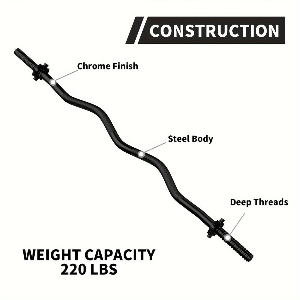 Fitness Equipment 47-Inch Alloy Steel EZ Curl Bar for One-Inch Plates with Two Spin-Lock Collars