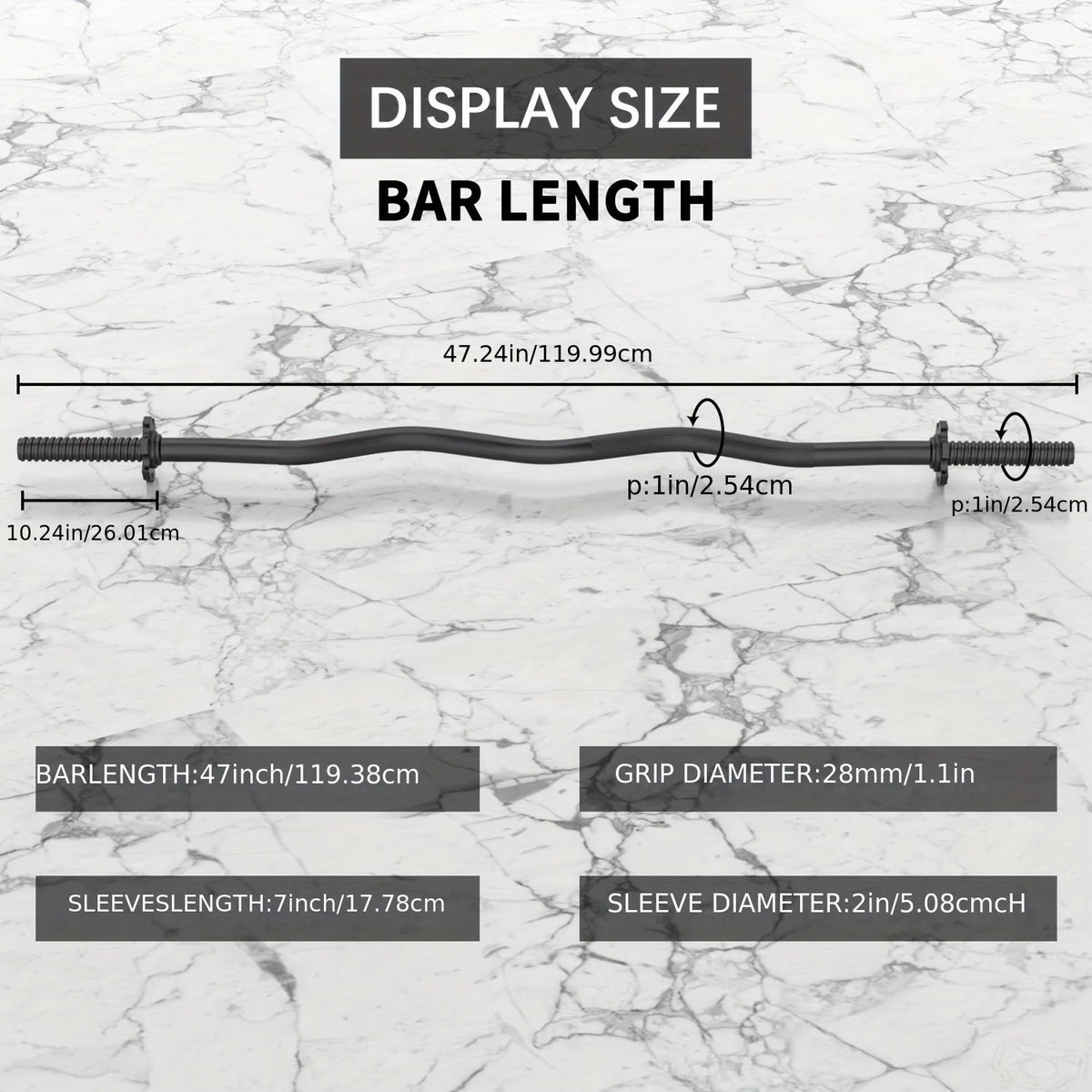 Fitness Equipment 47-Inch Alloy Steel EZ Curl Bar for One-Inch Plates with Two Spin-Lock Collars