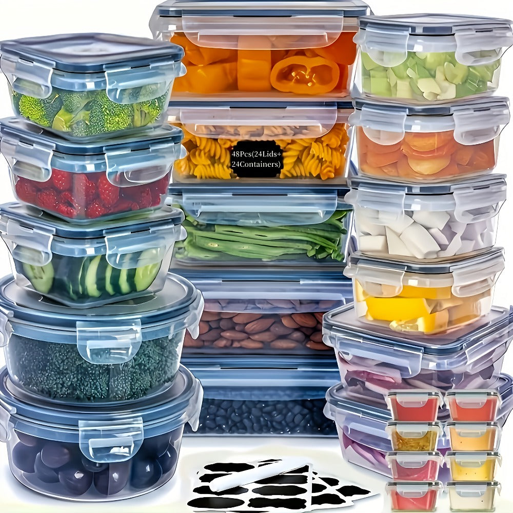 Food Storage Containers, Airtight Stackable Plastic Meal Prep Boxes with Leak-Proof Lids and Pantry Labels