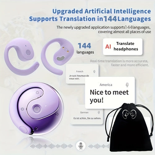 0.3s AI Translator Earbuds 144 Languages 40H Battery Real-Time Voice Translation Noise for Bedside Audio, Alarms and Room Entertainment