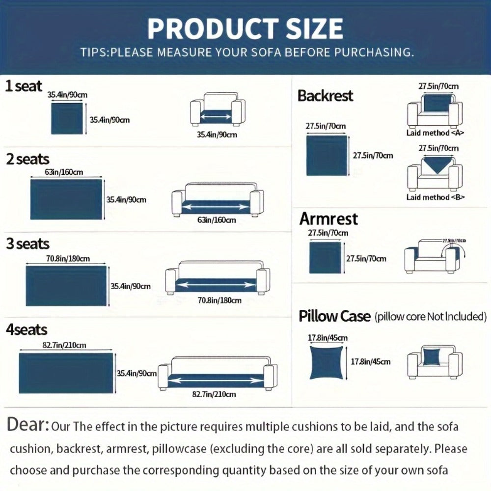 Sofa Cover Plush-Texture Modular Panels for Single to 4 Seats, Backrest, Armrest or Throw Pillow