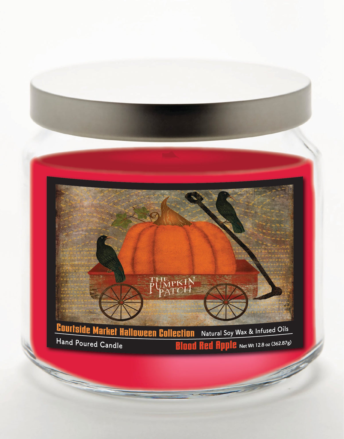 Fall Wagon 12.8 Oz Candle Glass Jar with Brushed Silver Metal Lid