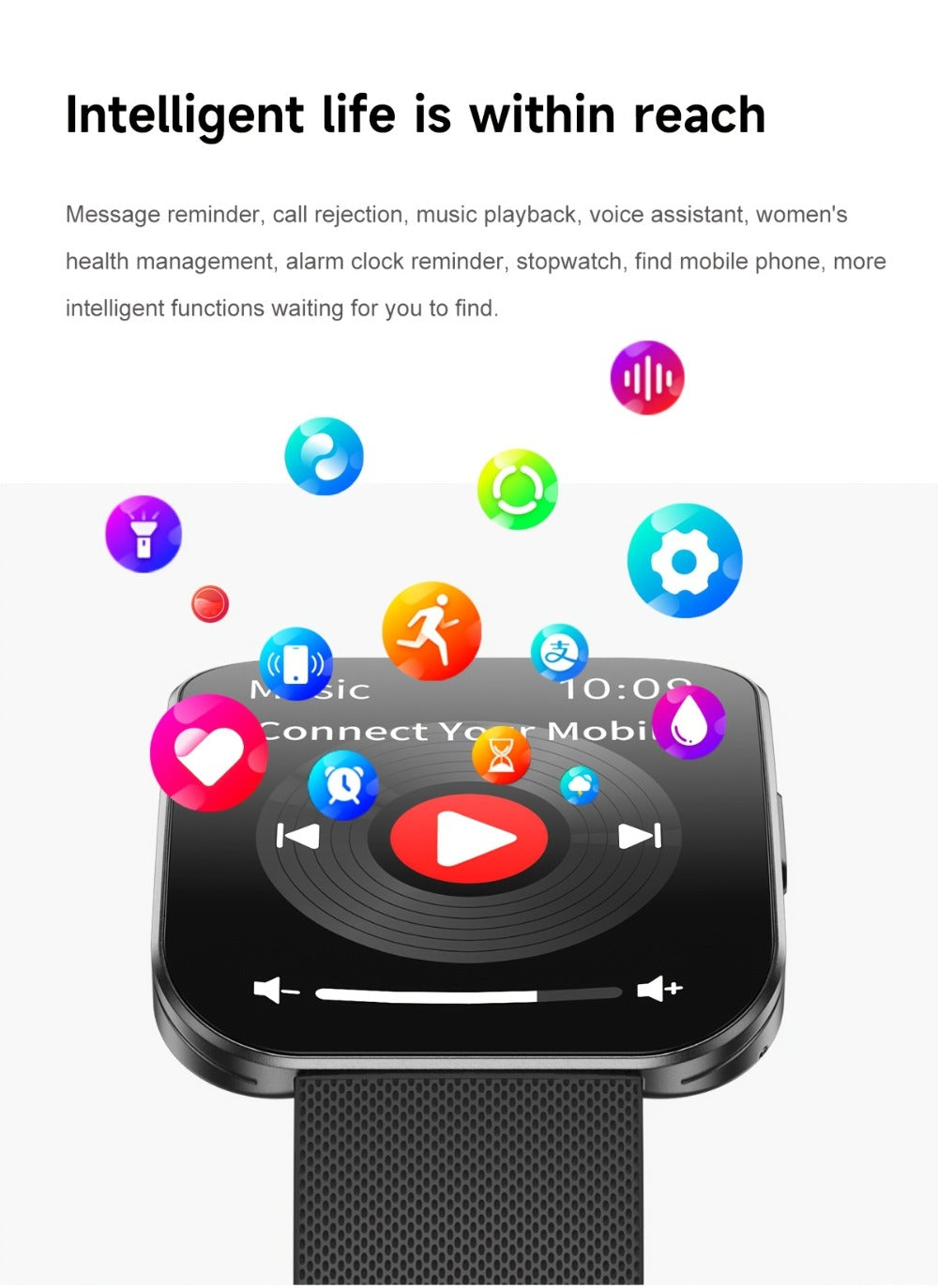 Smartwatch with 1.85-Inch Curved Touchscreen, Calling, Camera and Music Controls in Four Options