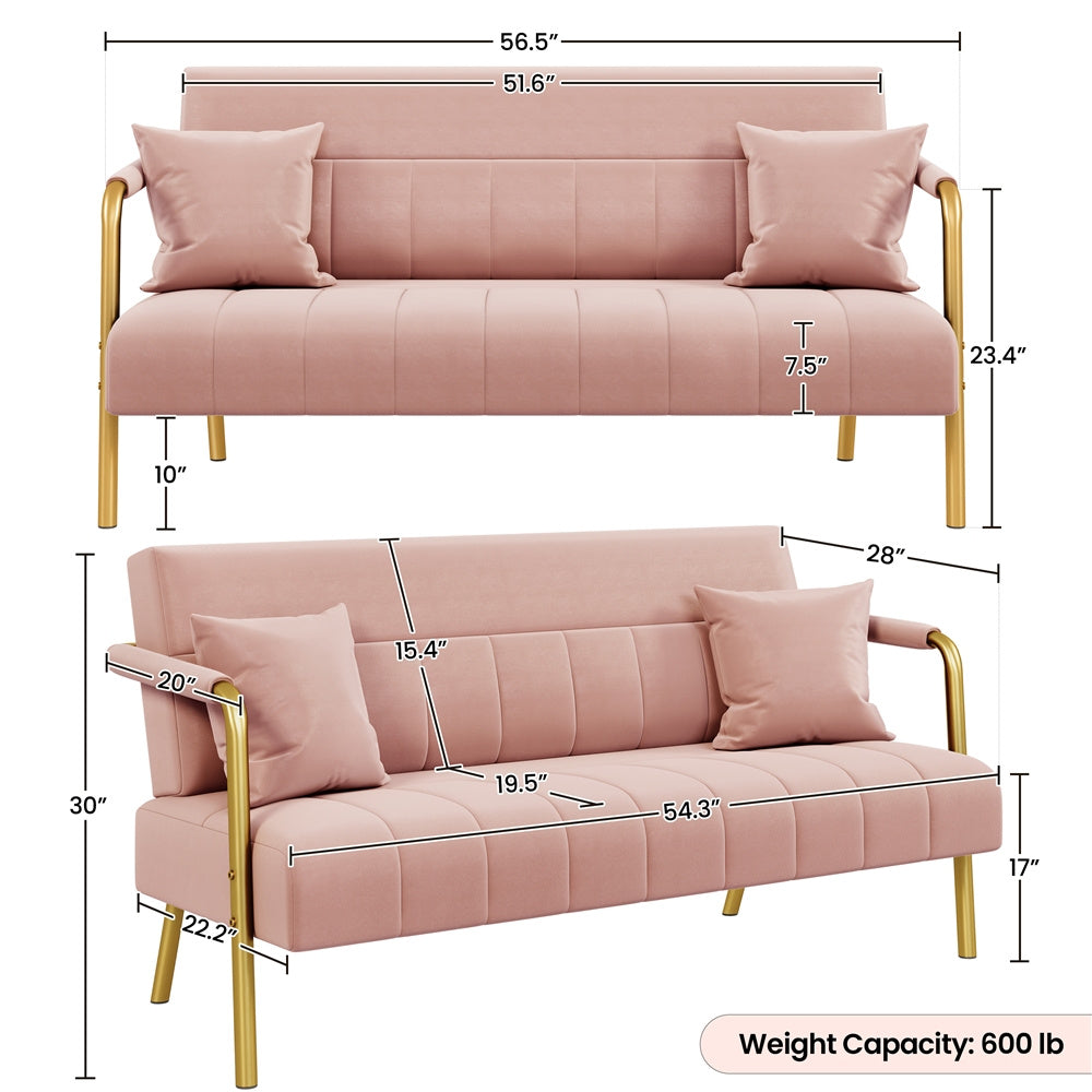 56.5-Inch Metal Loveseat Sofa for Comfortable Everyday Seating in Living Room