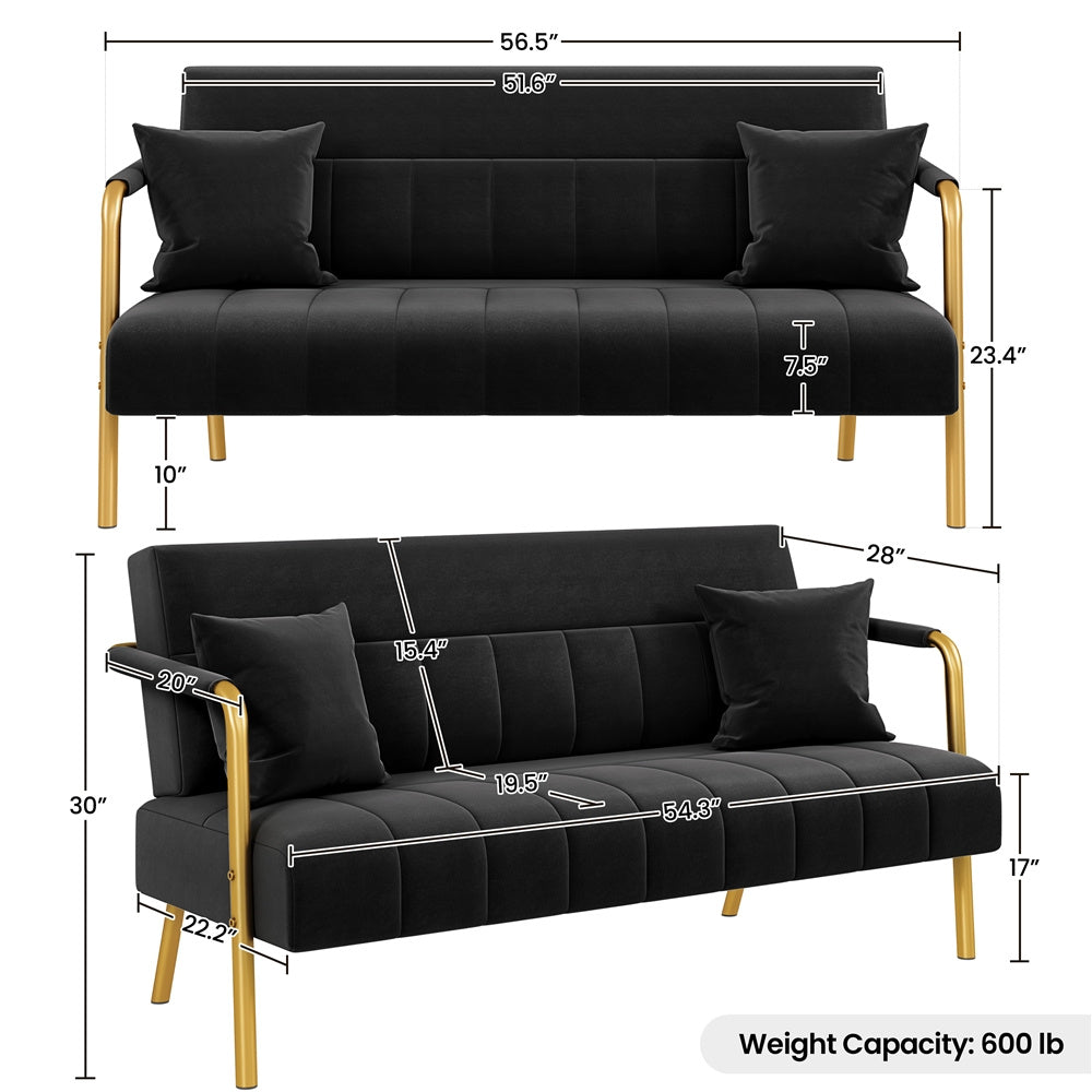 56.5-Inch Metal Loveseat Sofa for Comfortable Everyday Seating in Living Room