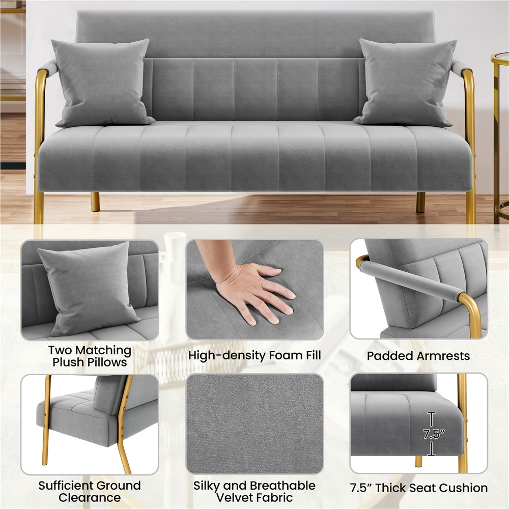 56.5-Inch Metal Loveseat Sofa for Comfortable Everyday Seating in Living Room