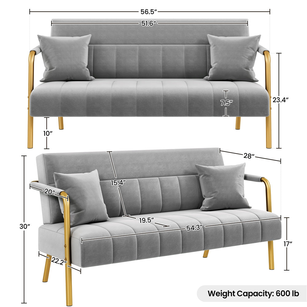56.5-Inch Metal Loveseat Sofa for Comfortable Everyday Seating in Living Room
