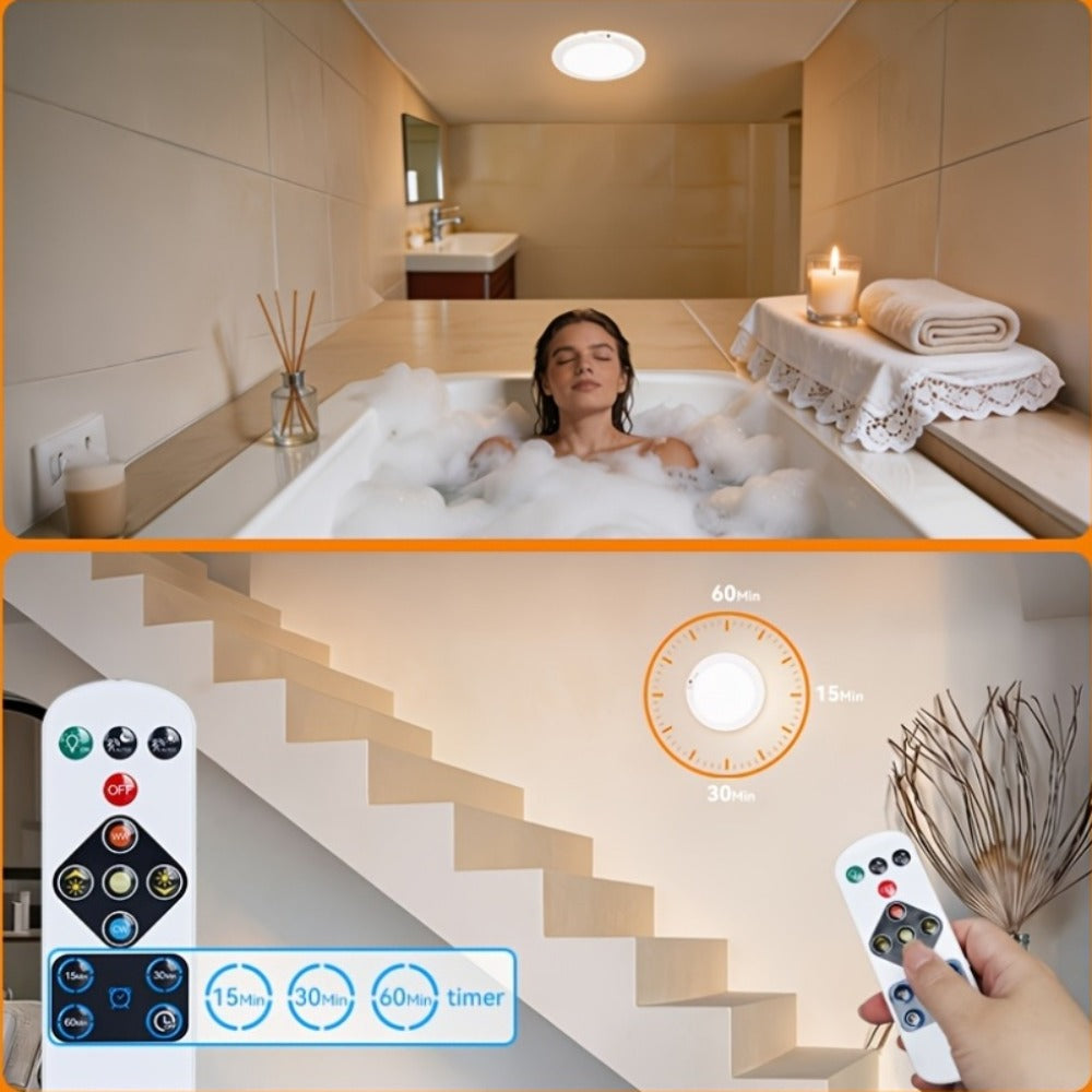Wireless LED Ceiling Light with Motion Sensor 2 Pack - 5500mAh Rechargeable, Remote Control, 3 Brightness Modes
